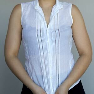 Women's White Linen  Shirt Sleeveless Small